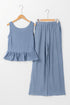 Solid Color Ribbed Ruffle Tank Top and Pants Set